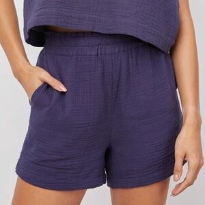 Rails Sz S Leighton Pull On Shorts Blue Organic Cotton High Rise Elastic Waist